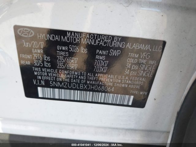 5NMZUDLBXJH068064 Hyundai Santa Fe Sport 2.4l