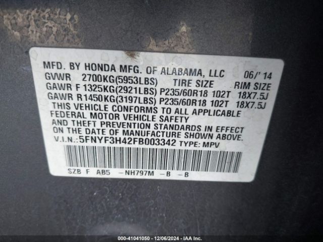5FNYF3H42FB003342 Honda Pilot Ex