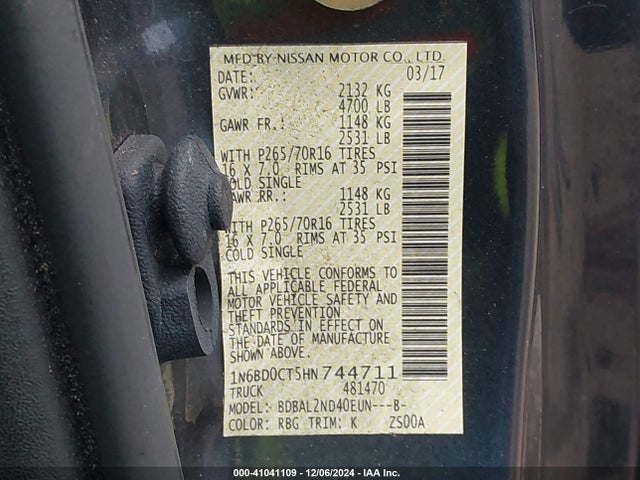 1N6BD0CT5HN744711 Nissan Frontier Sv-i4