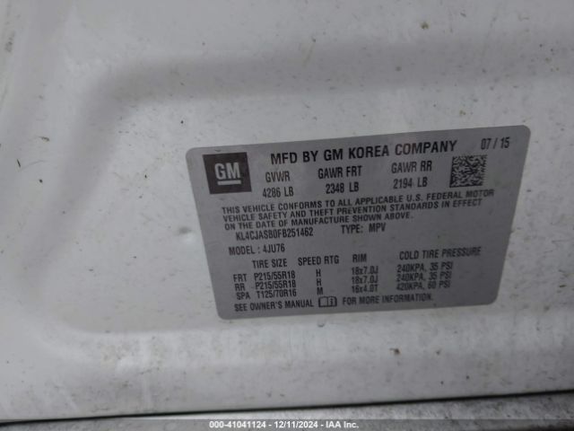 KL4CJASB0FB251462 Buick Encore