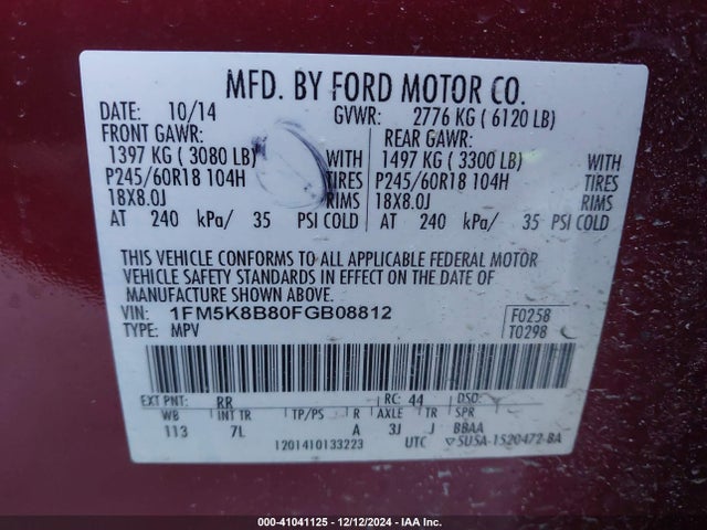 Ford Explorer 2015 1FM5K8B80FGB08812 Image 9