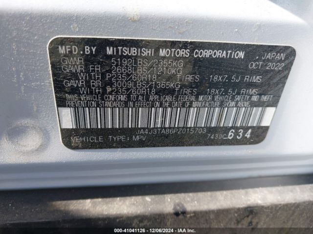 JA4J3TA86PZ015703 Mitsubishi Outlander Es 2.5 2wd