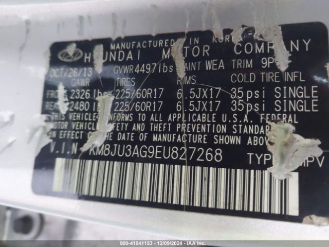 KM8JU3AG9EU827268 Hyundai TUCSON SE