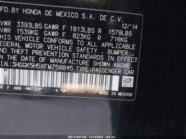 3HGGK5H5XFM758845 Honda FIT LX