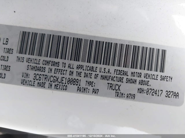 3C6TRVCGXJE100891 RAM Promaster 2500 High Roof 136 Wb