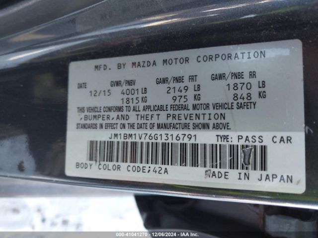 JM1BM1V76G1316791 Mazda Mazda3 I Touring