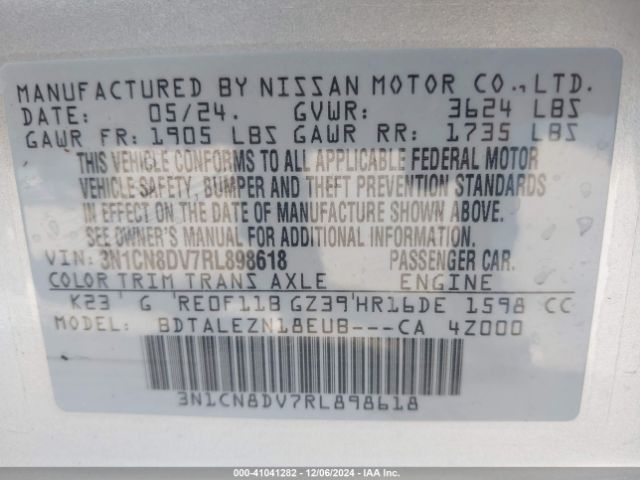 3N1CN8DV7RL898618 Nissan Versa 1.6 S