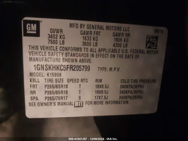 1GNSKHKC5FR205799 Chevrolet Suburban 1500 Ls