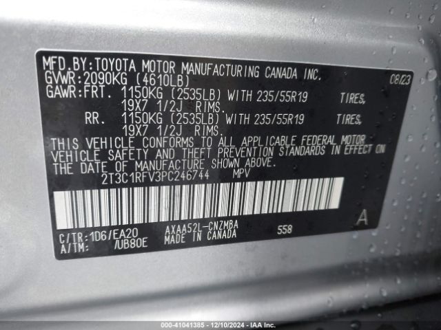 2T3C1RFV3PC246744 Toyota Rav4 Xle Premium