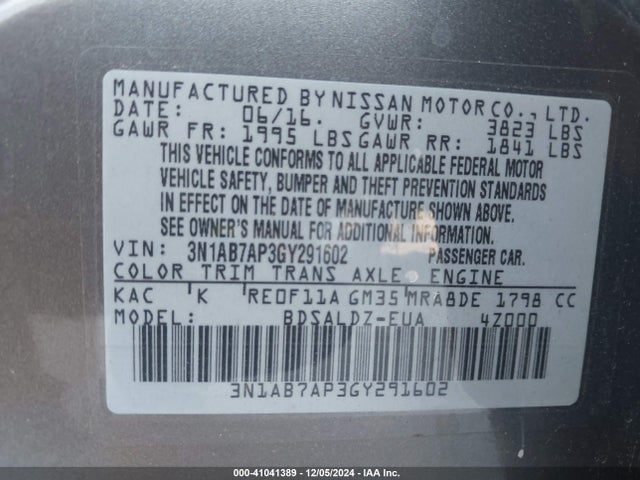 Nissan SENTRA SV 2016 3N1AB7AP3GY291602 Image 9