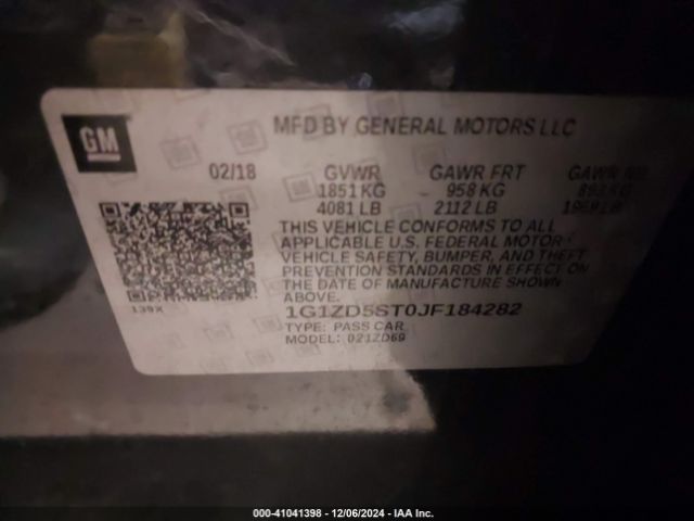 1G1ZD5ST0JF184282 Chevrolet MALIBU LT