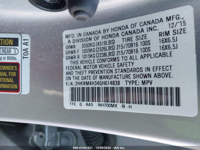 2HKRM4H34GH614838 Honda CR-V LX
