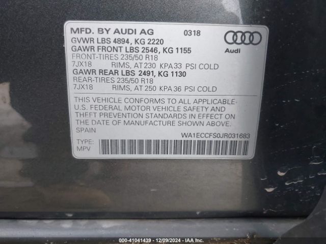 WA1ECCFS0JR031683 Audi Q3 2.0t Premium/2.0t Sport Premium