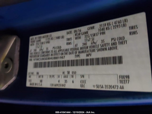 Ford ESCAPE SE 2017 1FMCU9GD8HUB81167 Image 9