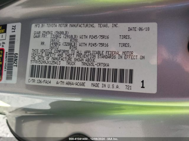 5TFRX5GN9JX125413 Toyota Tacoma Sr