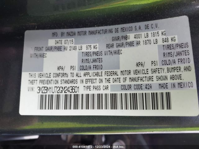 3MZBM1U72GM243601 Mazda Mazda3 I Sport