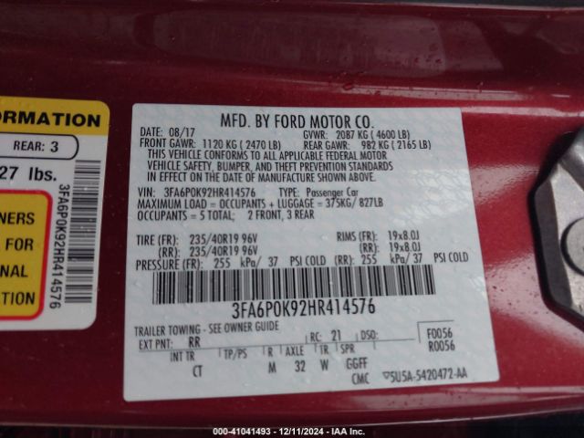2017 FORD FUSION 3FA6P0K92HR414576 Photo 8