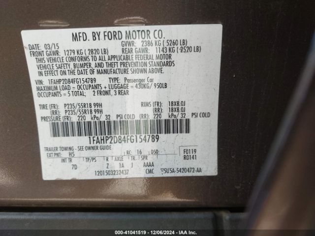 1FAHP2D84FG154789 Ford TAURUS SE