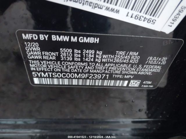 2021 BMW X3 M 5YMTS0C00M9F23971 Photo 8