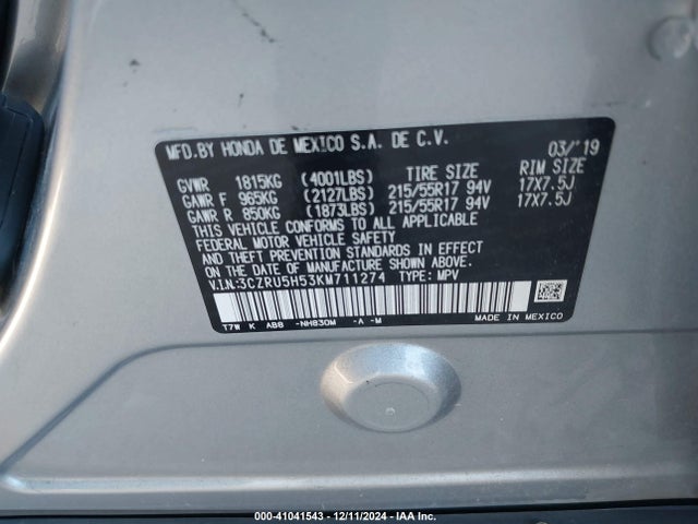Honda HR-V EX 2019 3CZRU5H53KM711274 Image 9