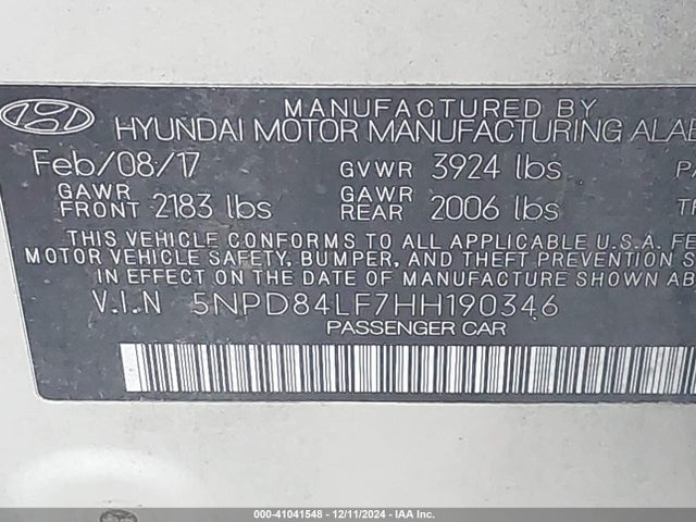 Hyundai Elantra Value Edition 2017 5NPD84LF7HH190346 Image 9