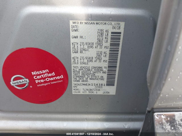 Nissan MURANO SV 2018 5N1AZ2MH8JN154381 Image 9