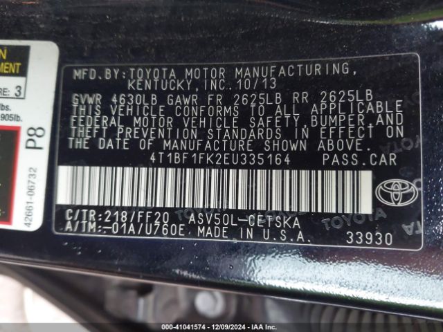 4T1BF1FK2EU335164 Toyota Camry Se Sport