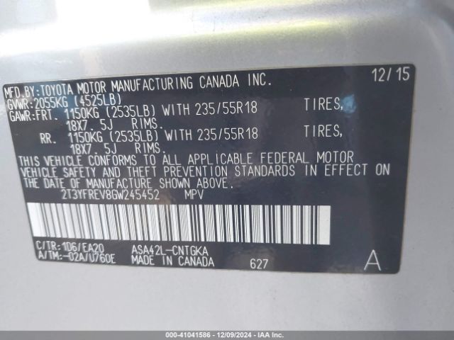 2T3YFREV8GW245452 Toyota Rav4 Limited