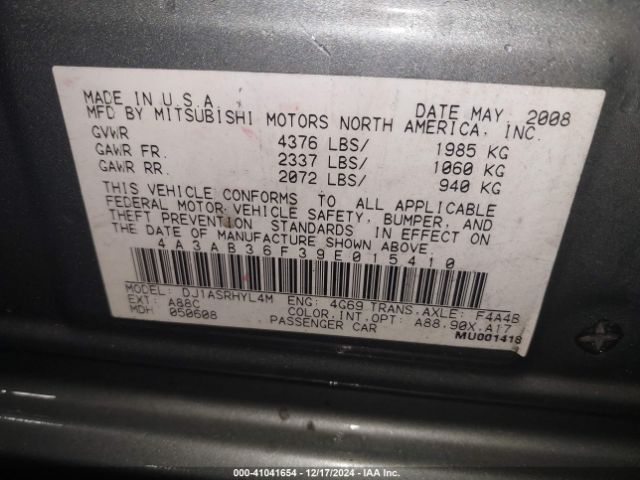 2009 MITSUBISHI GALANT 4A3AB36F39E015410 Photo 8