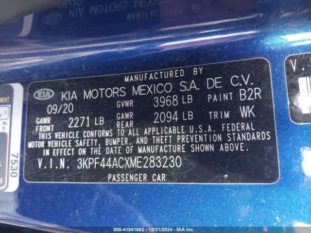 3KPF44ACXME283230 KIA FORTE GT