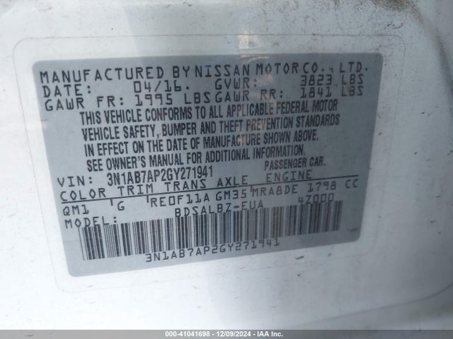 3N1AB7AP2GY271941 Nissan SENTRA S