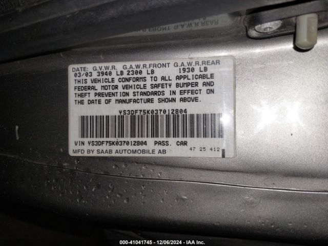 2003 SAAB 9-3 YS3DF75K037012804 Photo 8