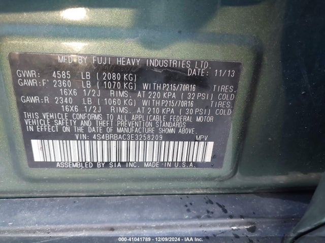 4S4BRBAC3E3258209 Subaru Outback 2.5i