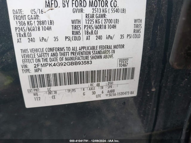 Ford EDGE SE 2016 2FMPK4G92GBB93583 Image 9