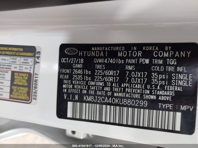 Hyundai TUCSON SE 2019 KM8J2CA40KU880299 Image 9