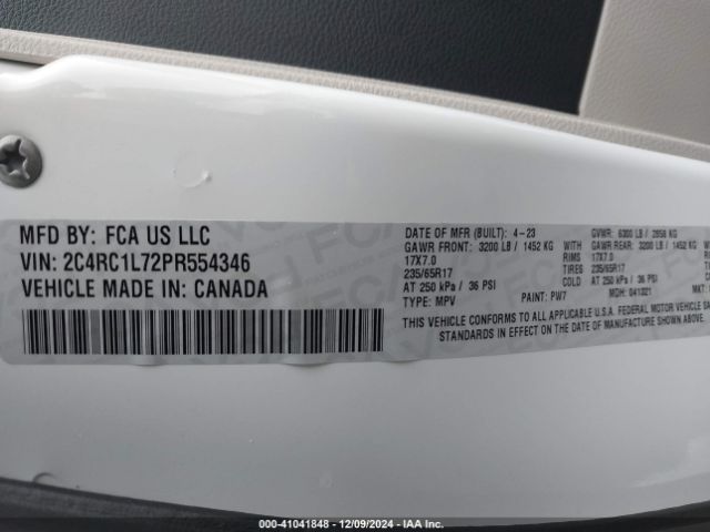 2C4RC1L72PR554346 Chrysler Pacifica Hybrid Touring L