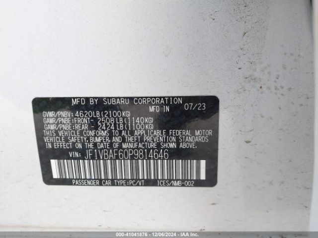 JF1VBAF60P9814646 Subaru Wrx Premium