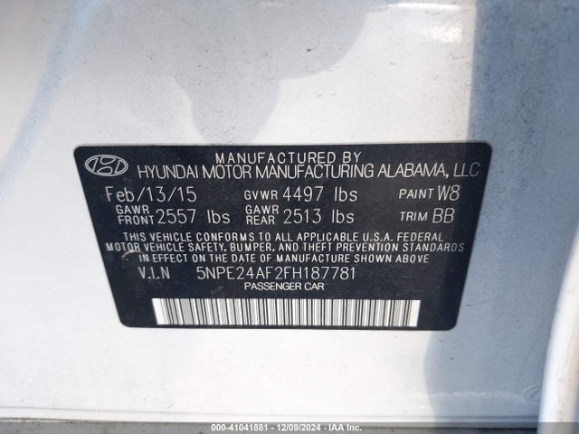 Hyundai SONATA SE 2015 5NPE24AF2FH187781 Image 9