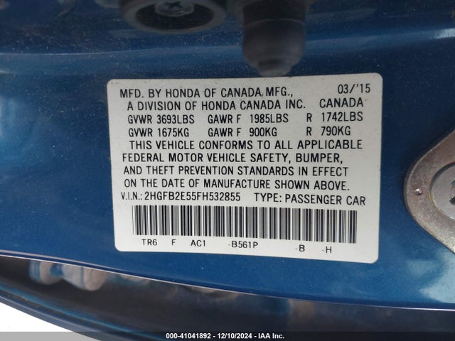 Honda Civic Lx 2015 2HGFB2E55FH532855 Image 9