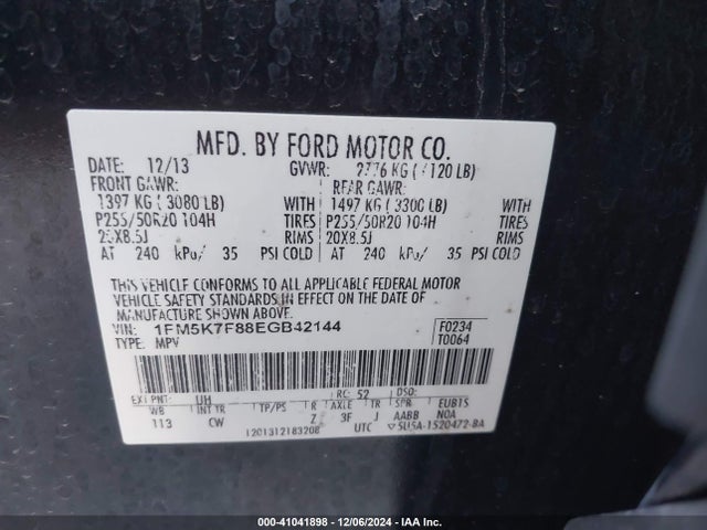 Ford Explorer Limited 2014 1FM5K7F88EGB42144 Image 9