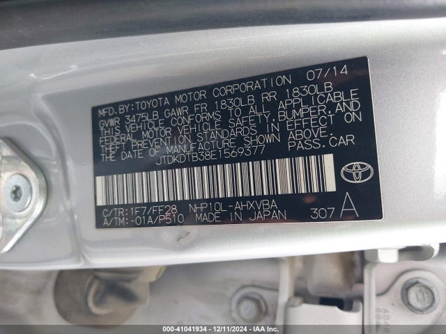 JTDKDTB38E1569377 Toyota Prius C Two