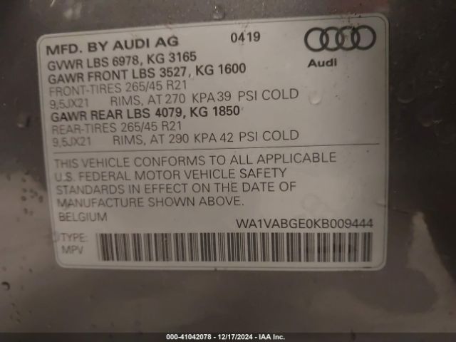 WA1VABGE0KB009444 Audi E-tron Premium Plus