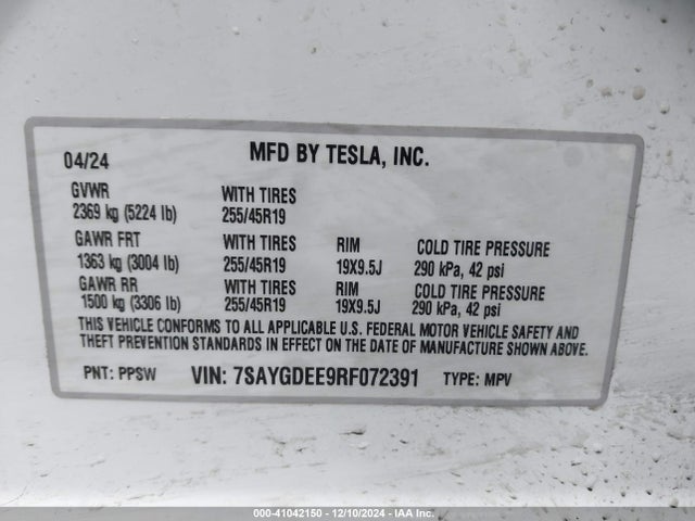 2024 TESLA MODEL Y 7SAYGDEE9RF072391 Photo 8