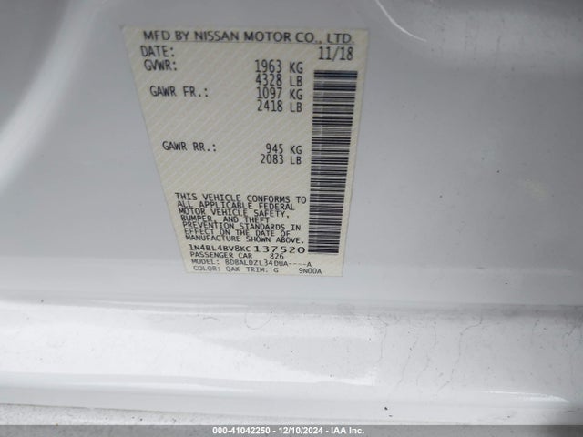 Nissan Altima 2.5 S 2019 1N4BL4BV8KC137520 Image 9