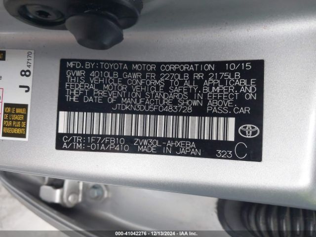 JTDKN3DU5F0483728 Toyota Prius Two