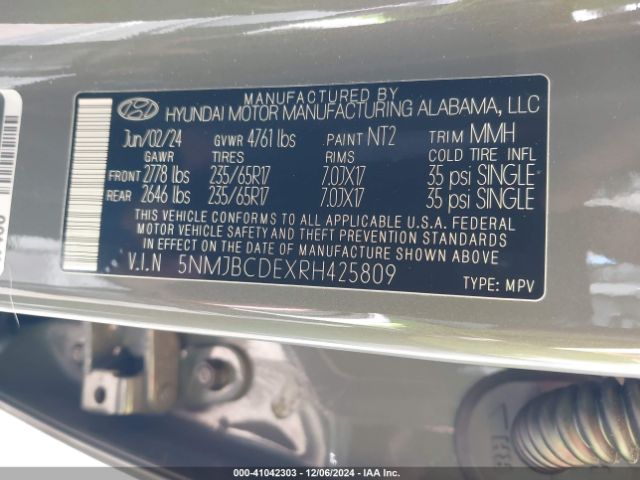 5NMJBCDEXRH425809 Hyundai TUCSON SEL