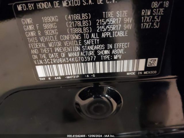 3CZRU6H34KG703977 Honda HR-V LX