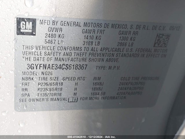 2012 CADILLAC SRX 3GYFNAE34CS618367 Photo 8