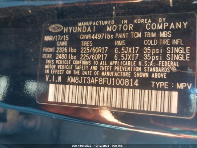 KM8JT3AF8FU100814 Hyundai TUCSON GLS
