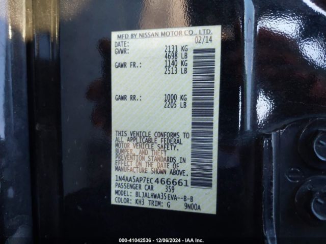 1N4AA5AP7EC466661 Nissan Maxima 3.5 Sv